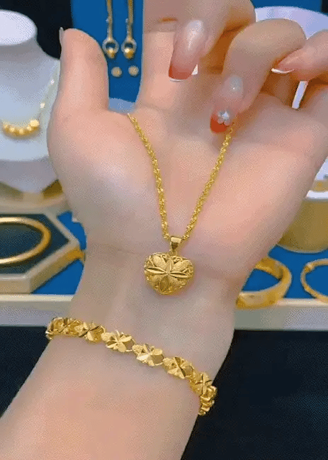 Elegant Heart Shaped Golden Pendant Necklace