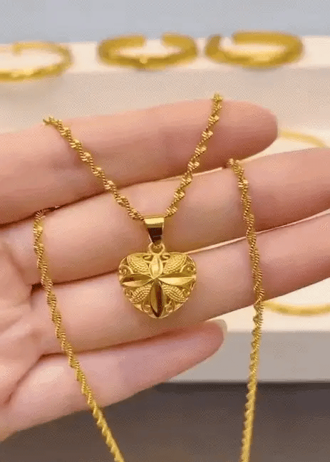 Elegant Heart Shaped Golden Pendant Necklace