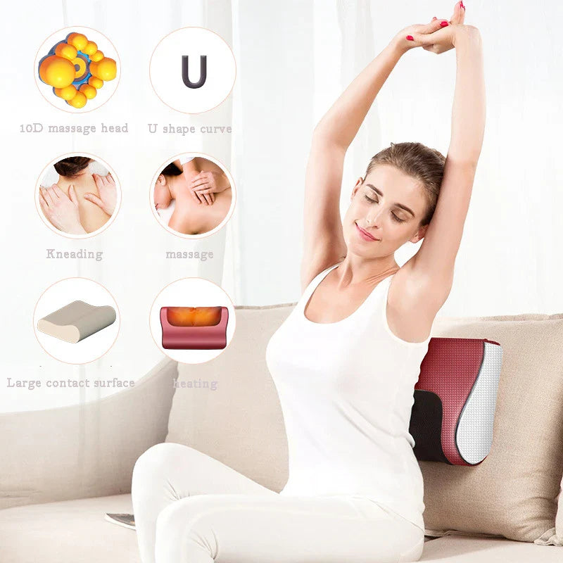 Electric Neck & Shoulder Massage Pillow with Heat – Deep Tissue Back & Body Massager for Home, Office & Car