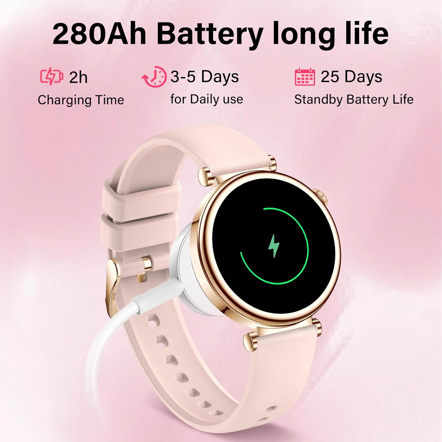 Smart Watch with Bluetooth Calling, 1.27" Touch Screen, Heart Rate Monitor & 100+ Sports Modes for iOS & Android (Pink)