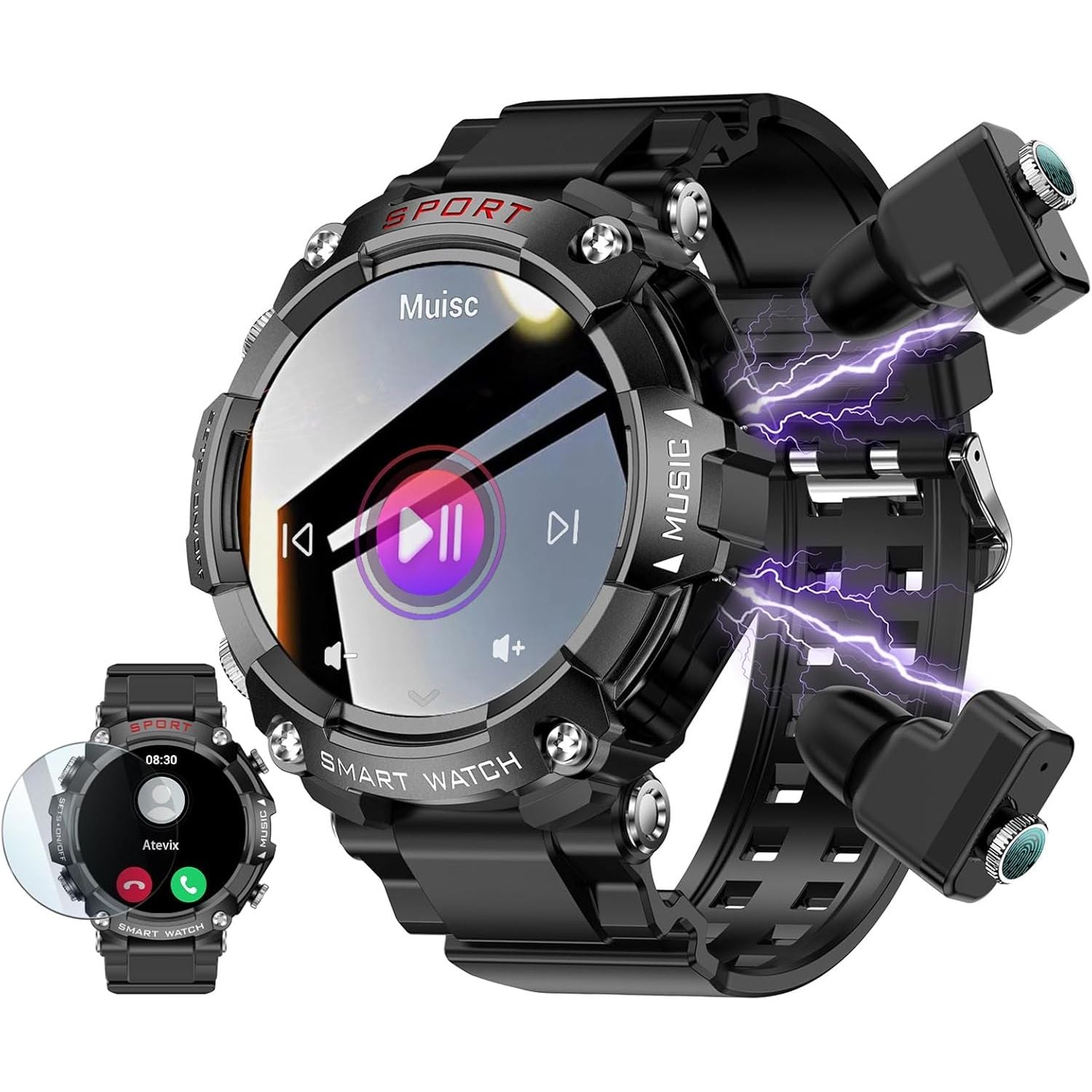 Smart Watch with Wireless Earbuds – Bluetooth Calling, Fitness Tracker & Sports Watch for Men