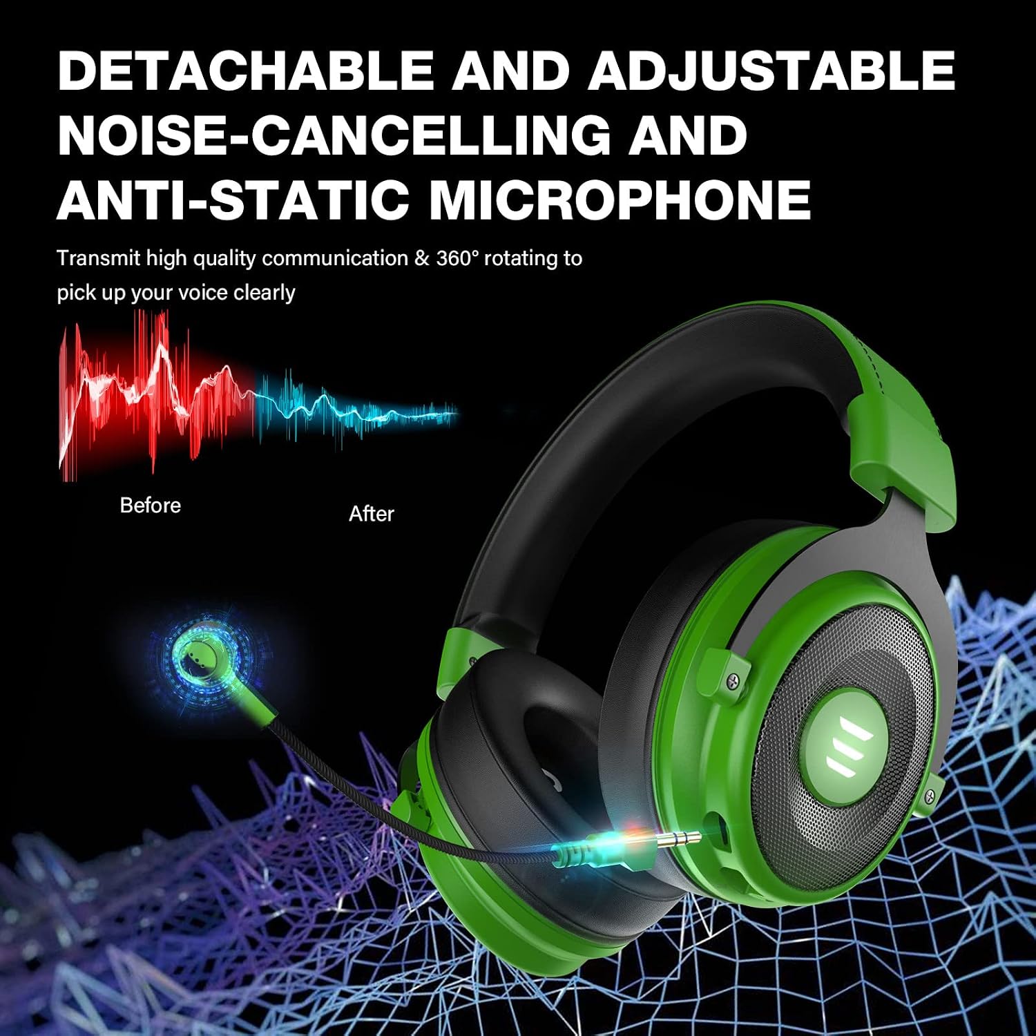 EKSA E900 Pro Gaming Headset – 7.1 Surround Sound, Detachable Noise-Cancelling Mic, USB, Compatible with PC, PS5, PS4 & Xbox