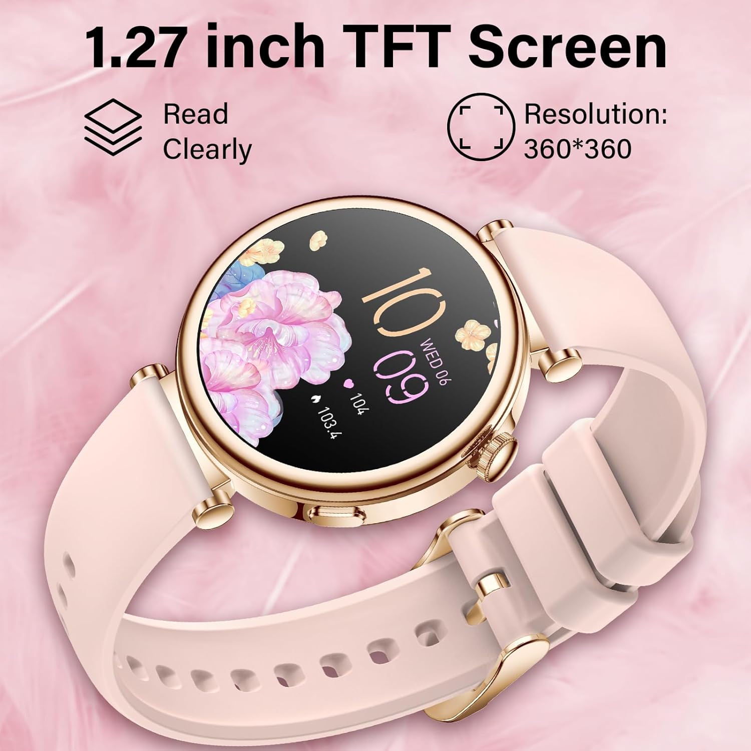 Smart Watch with Bluetooth Calling, 1.27" Touch Screen, Heart Rate Monitor & 100+ Sports Modes for iOS & Android (Pink)