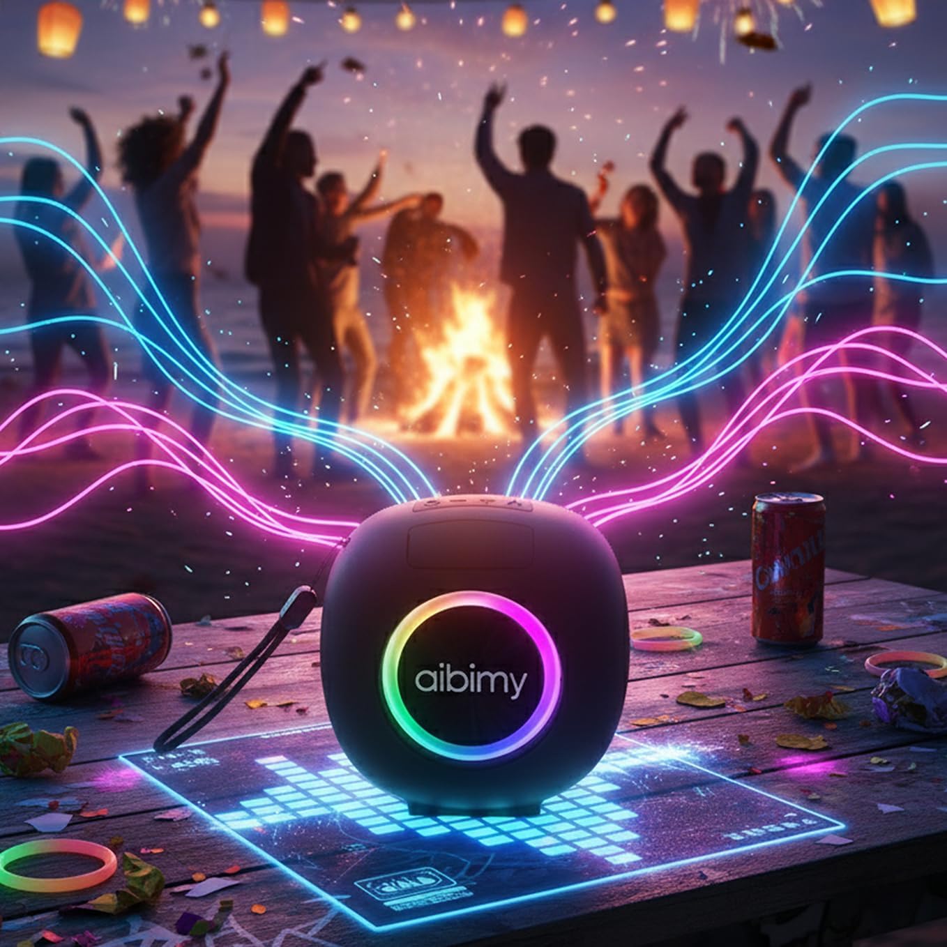 Aibimy MY262BT Portable Bluetooth Speaker – IPX6 Waterproof, LED Lights & TWS Stereo Pairing