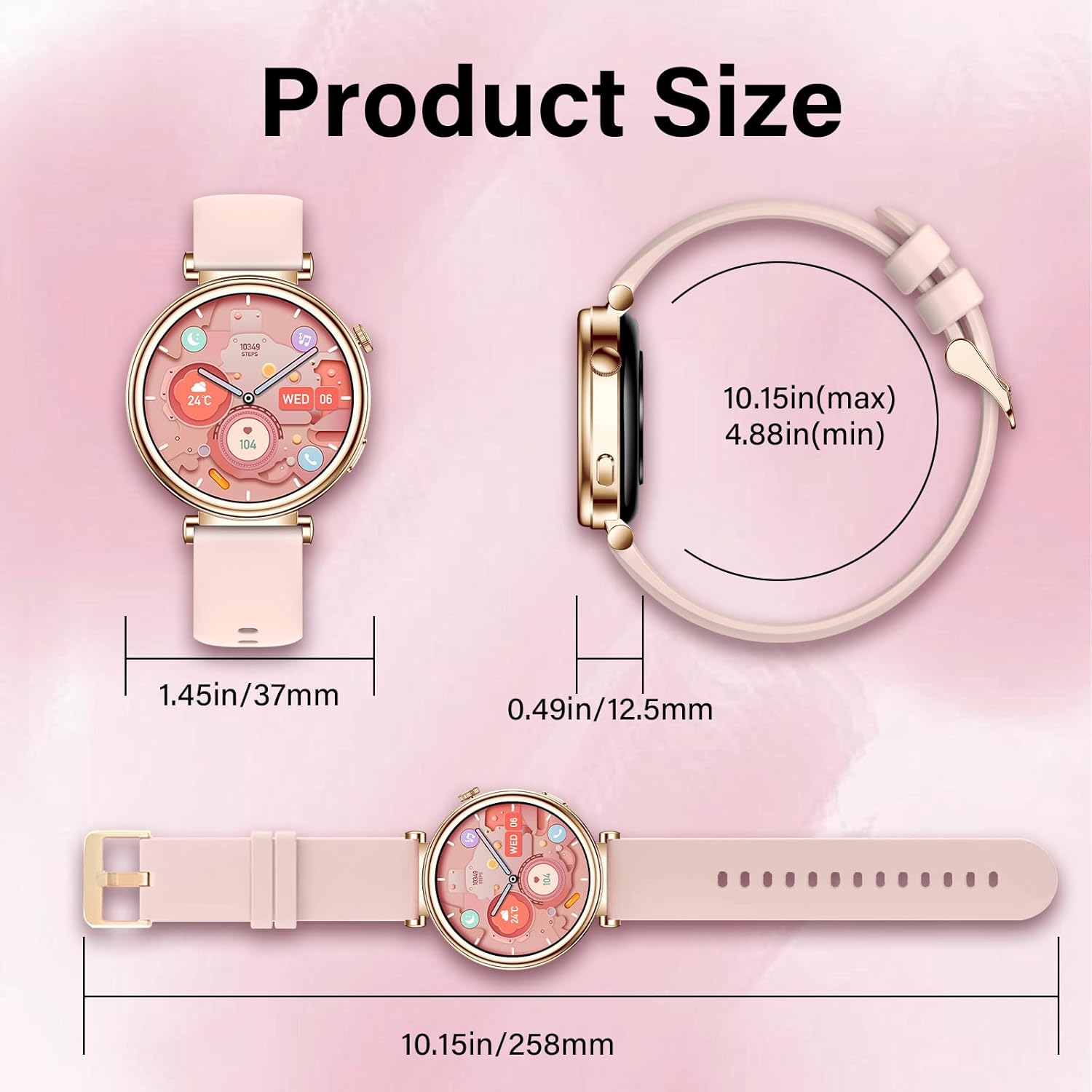Smart Watch with Bluetooth Calling, 1.27" Touch Screen, Heart Rate Monitor & 100+ Sports Modes for iOS & Android (Pink)