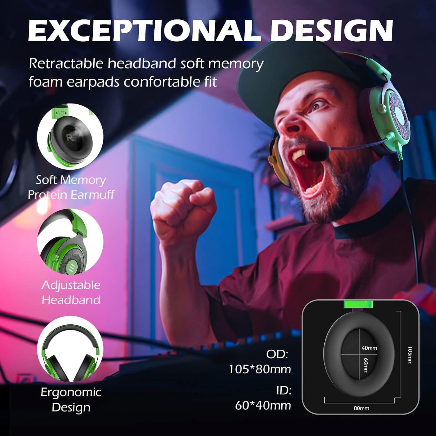 EKSA E900 Pro Gaming Headset – 7.1 Surround Sound, Detachable Noise-Cancelling Mic, USB, Compatible with PC, PS5, PS4 & Xbox