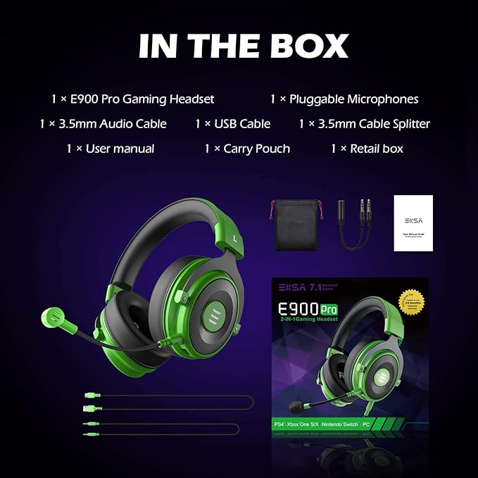 EKSA E900 Pro Gaming Headset – 7.1 Surround Sound, Detachable Noise-Cancelling Mic, USB, Compatible with PC, PS5, PS4 & Xbox