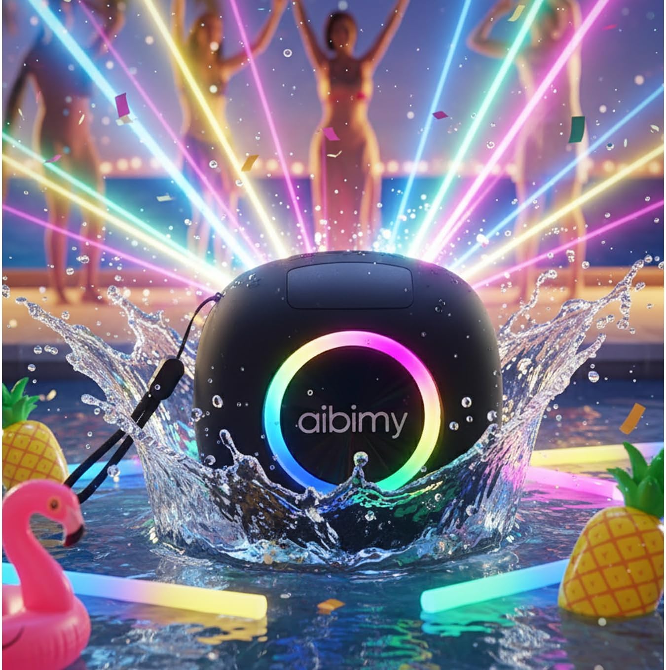 Aibimy MY262BT Portable Bluetooth Speaker – IPX6 Waterproof, LED Lights & TWS Stereo Pairing