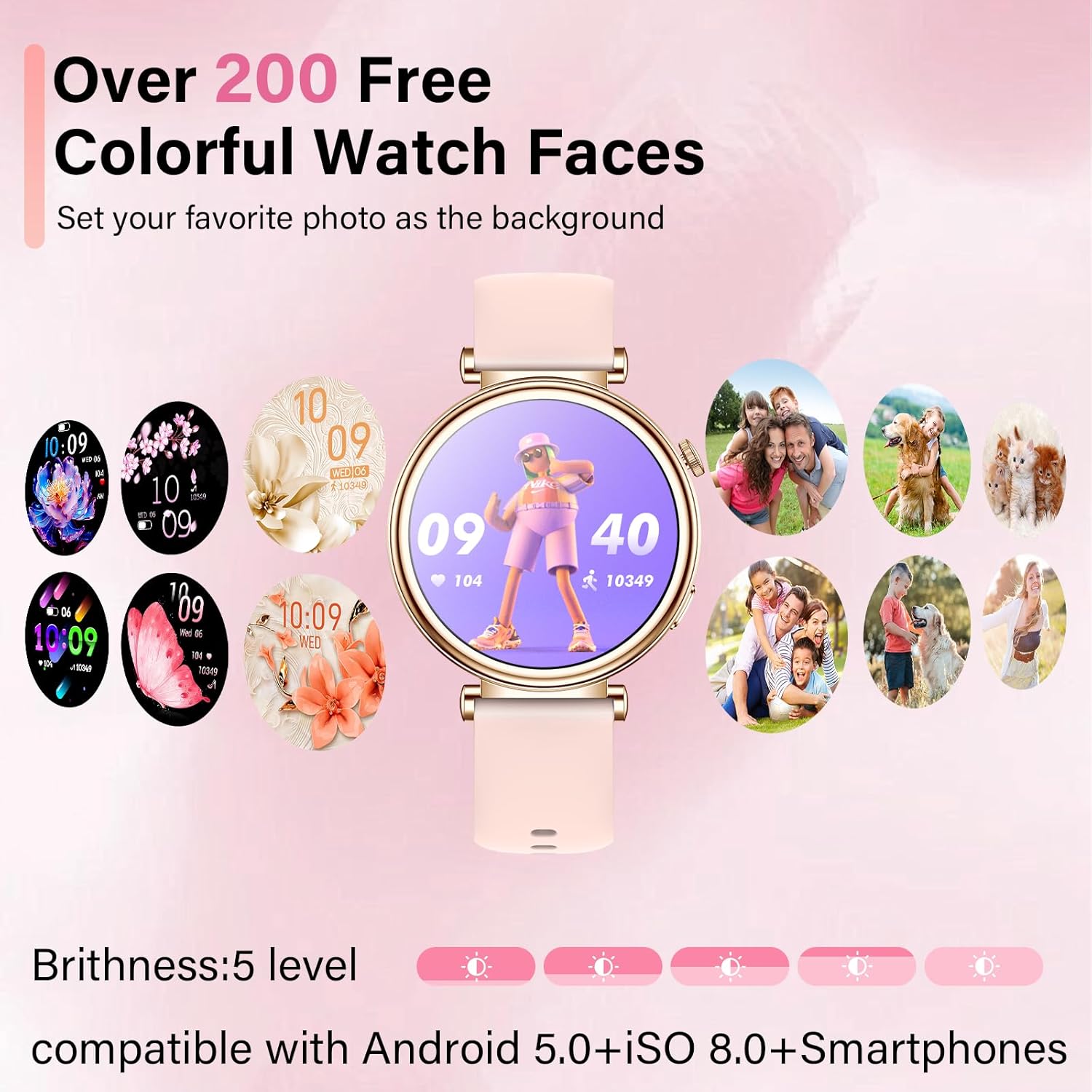 Smart Watch with Bluetooth Calling, 1.27" Touch Screen, Heart Rate Monitor & 100+ Sports Modes for iOS & Android (Pink)