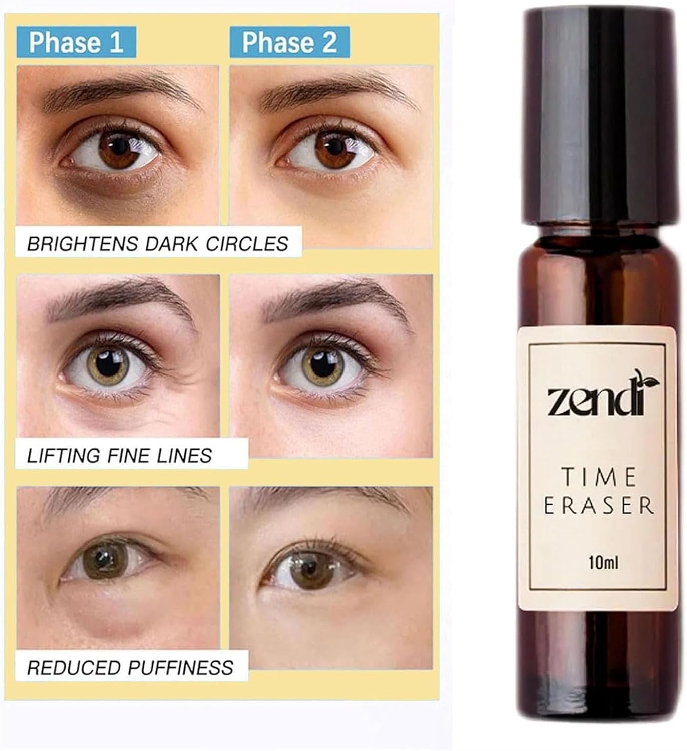 Zendi Time Eraser Eye Roller with Castor Oil & Frankincense – Helps Reduce Under-Eye Bags, Puffiness & Wrinkles