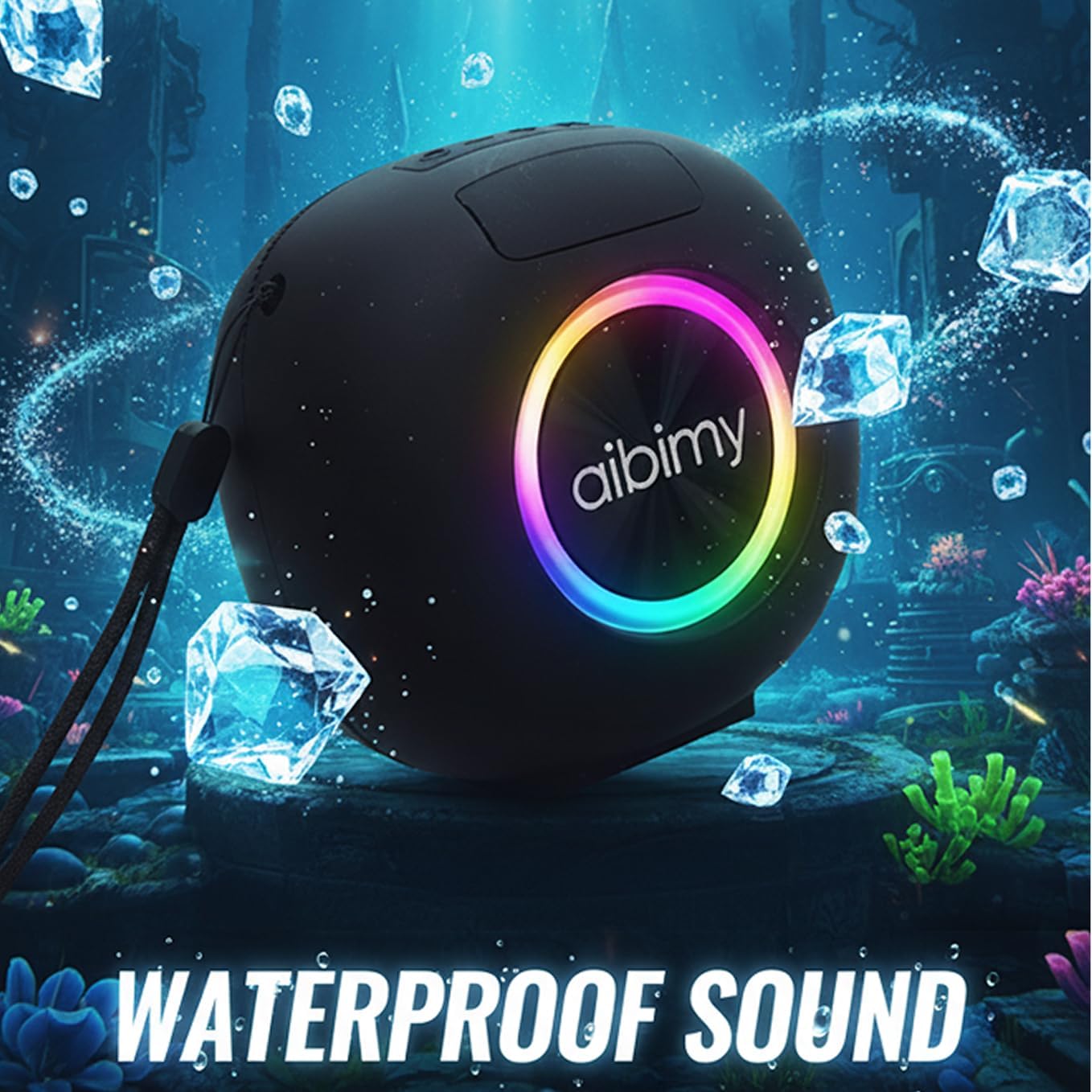 Aibimy MY262BT Portable Bluetooth Speaker – IPX6 Waterproof, LED Lights & TWS Stereo Pairing