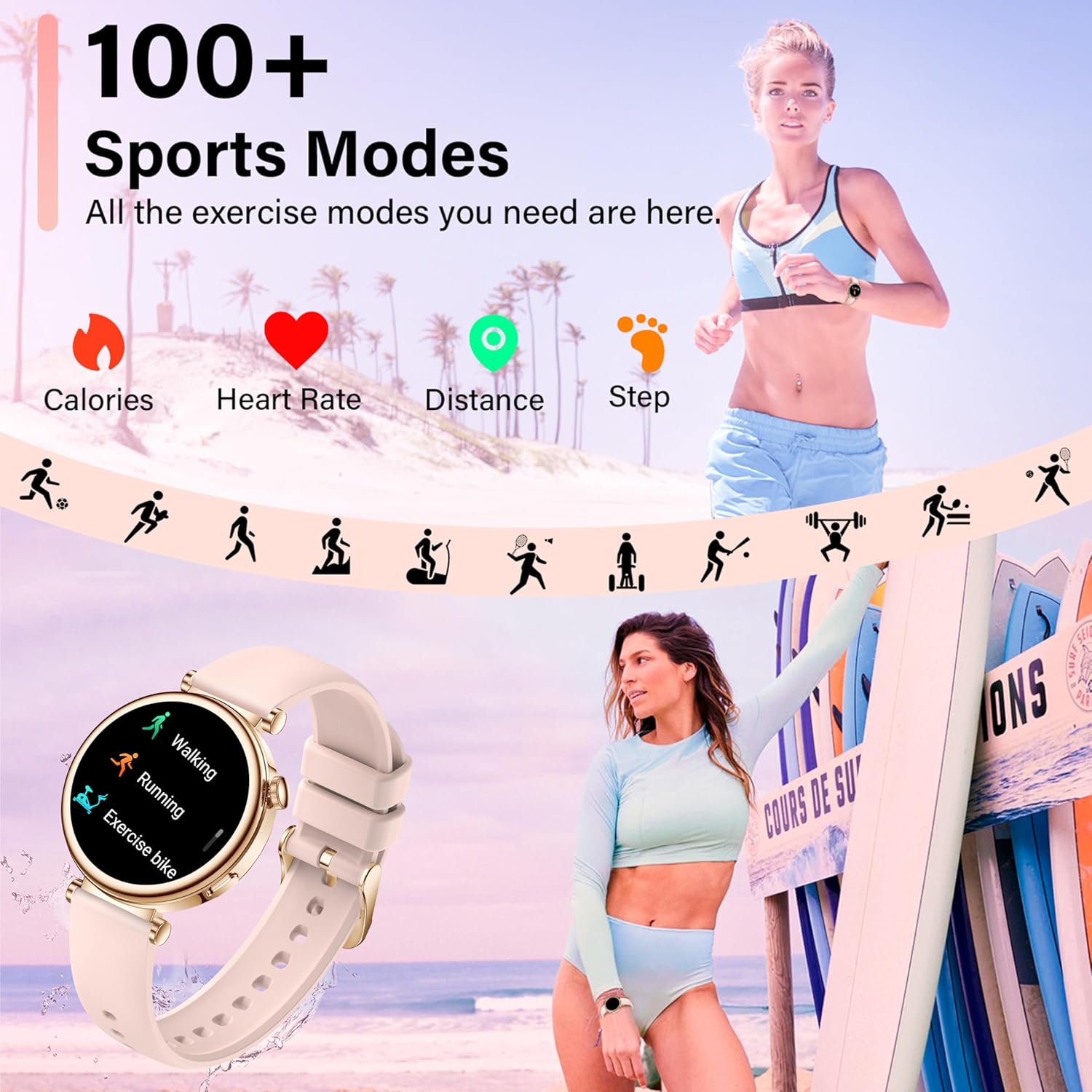 Smart Watch with Bluetooth Calling, 1.27" Touch Screen, Heart Rate Monitor & 100+ Sports Modes for iOS & Android (Pink)