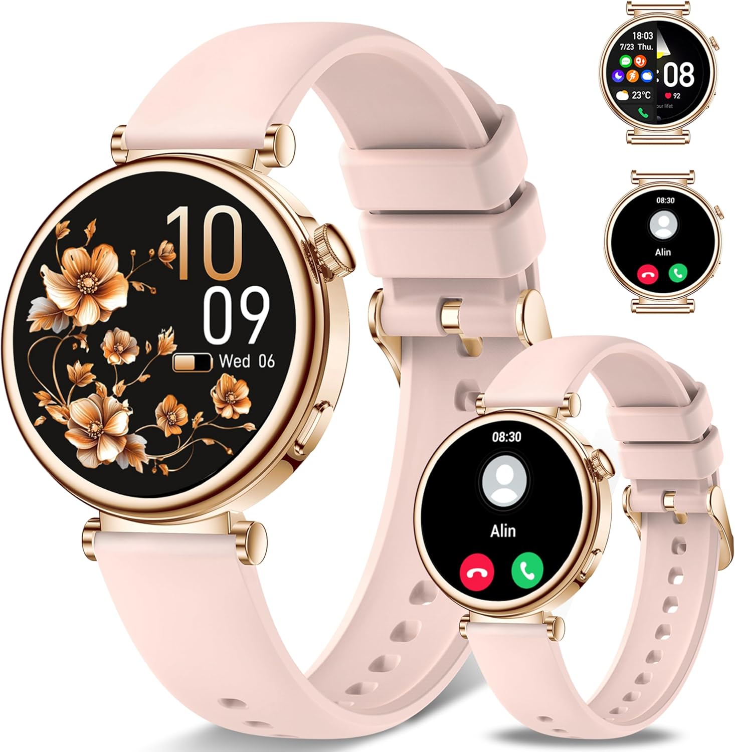 Smart Watch with Bluetooth Calling, 1.27" Touch Screen, Heart Rate Monitor & 100+ Sports Modes for iOS & Android (Pink)