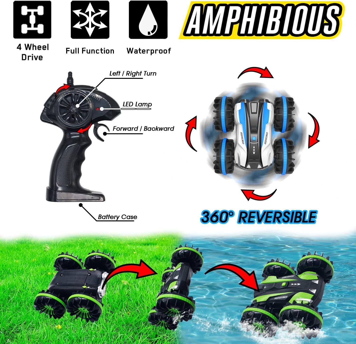 Amphibious Remote Control Car – Waterproof RC Monster Truck & Boat for Land and Water Adventures