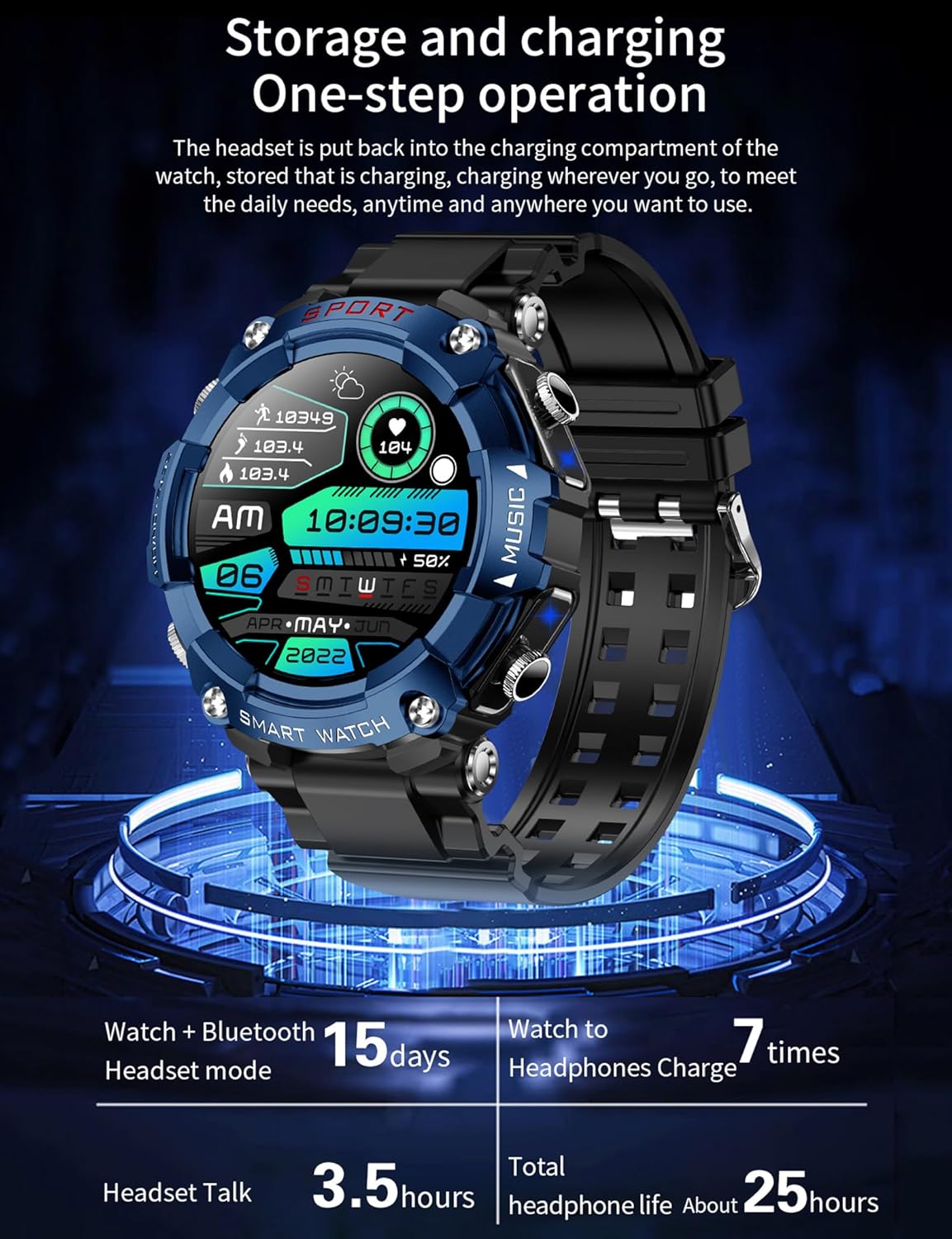 Smart Watch with Wireless Earbuds – Bluetooth Calling, Fitness Tracker & Sports Watch for Men