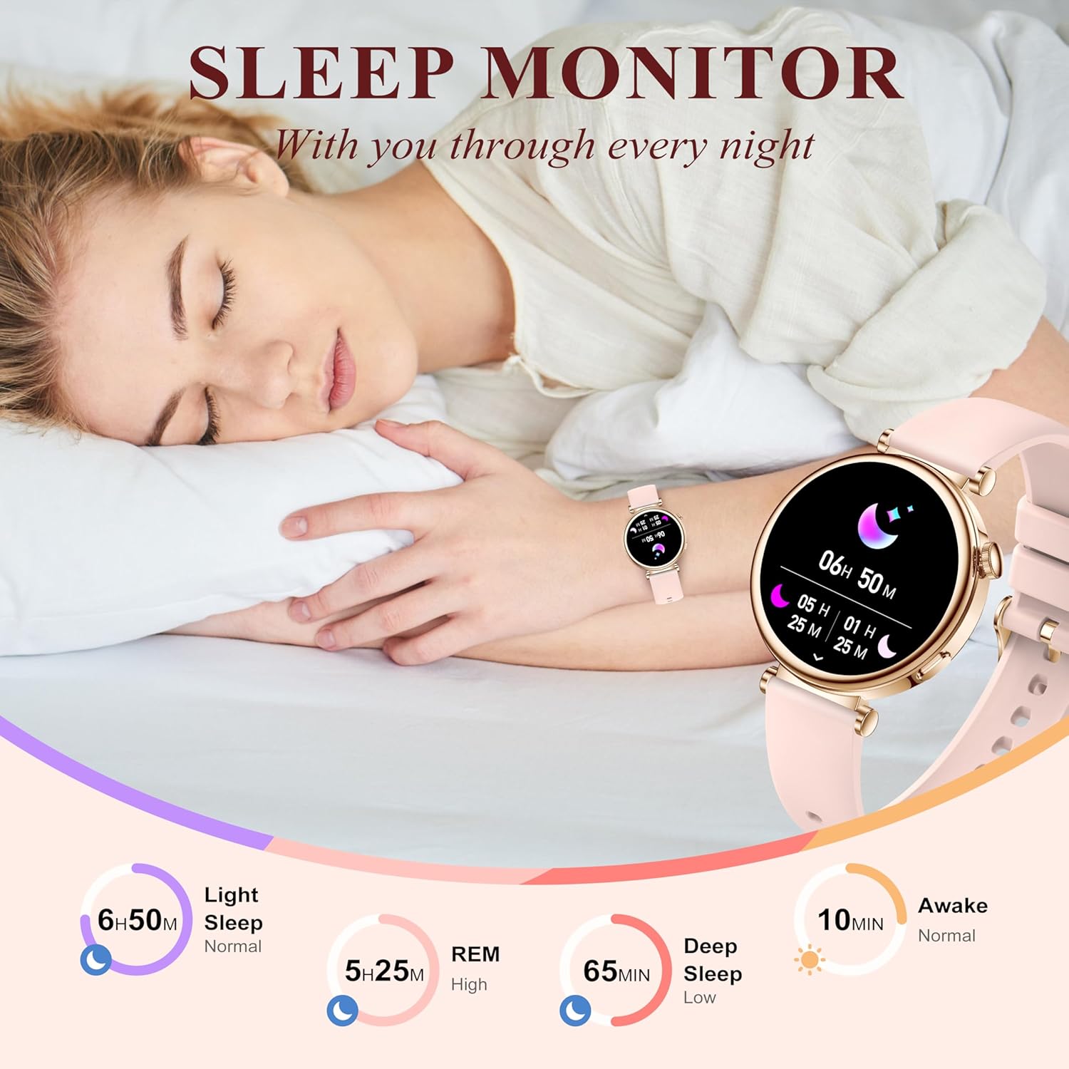 Smart Watch with Bluetooth Calling, 1.27" Touch Screen, Heart Rate Monitor & 100+ Sports Modes for iOS & Android (Pink)