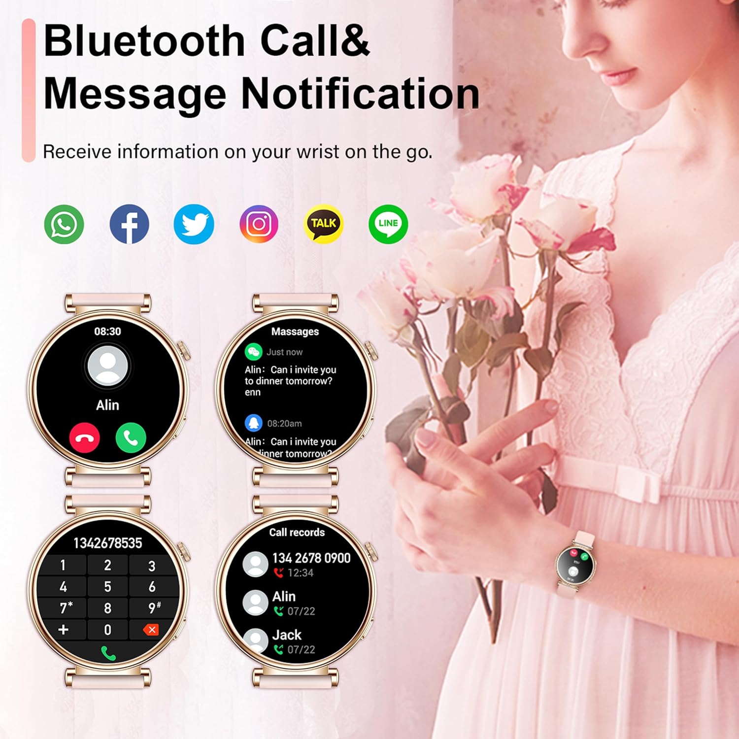 Smart Watch with Bluetooth Calling, 1.27" Touch Screen, Heart Rate Monitor & 100+ Sports Modes for iOS & Android (Pink)
