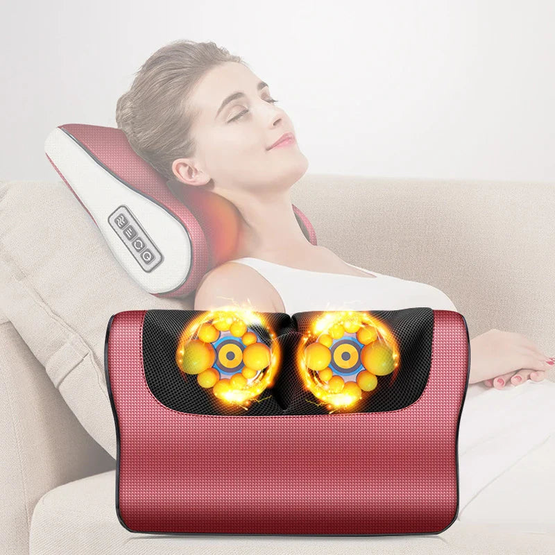 Electric Neck & Shoulder Massage Pillow with Heat – Deep Tissue Back & Body Massager for Home, Office & Car