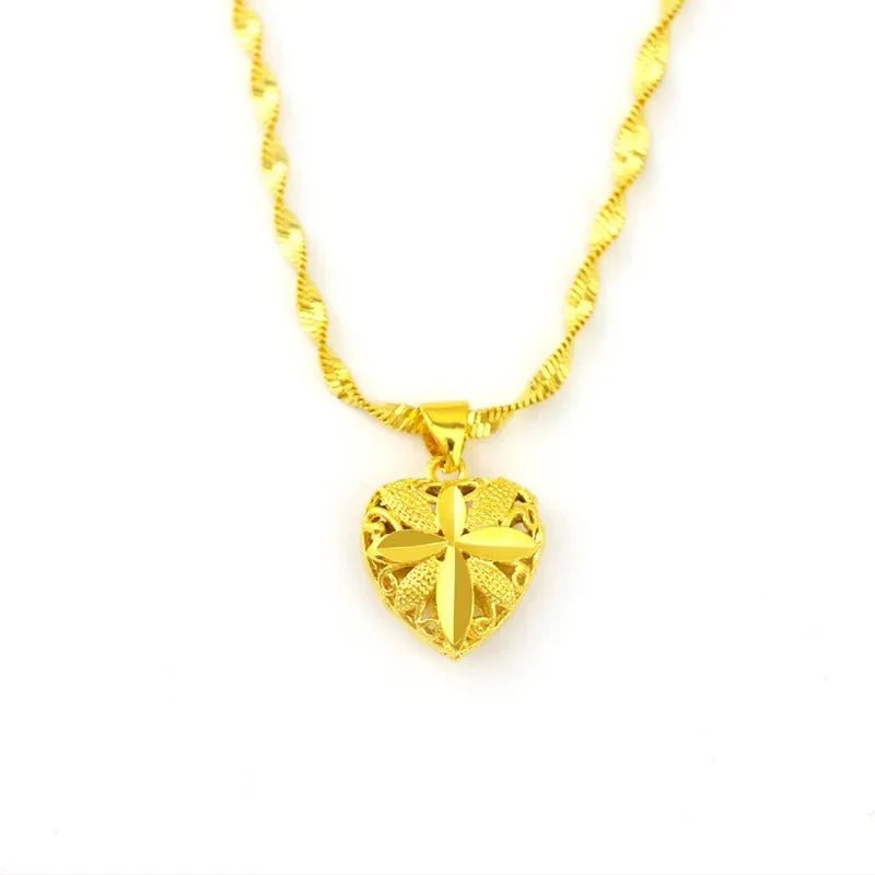 Elegant Heart Shaped Golden Pendant Necklace