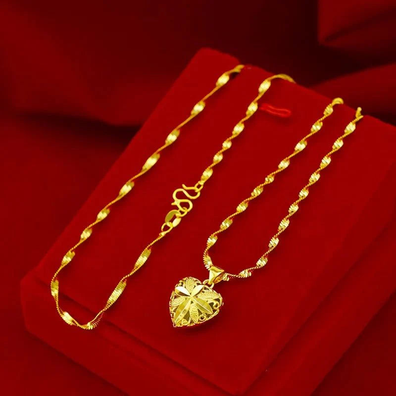Elegant Heart Shaped Golden Pendant Necklace