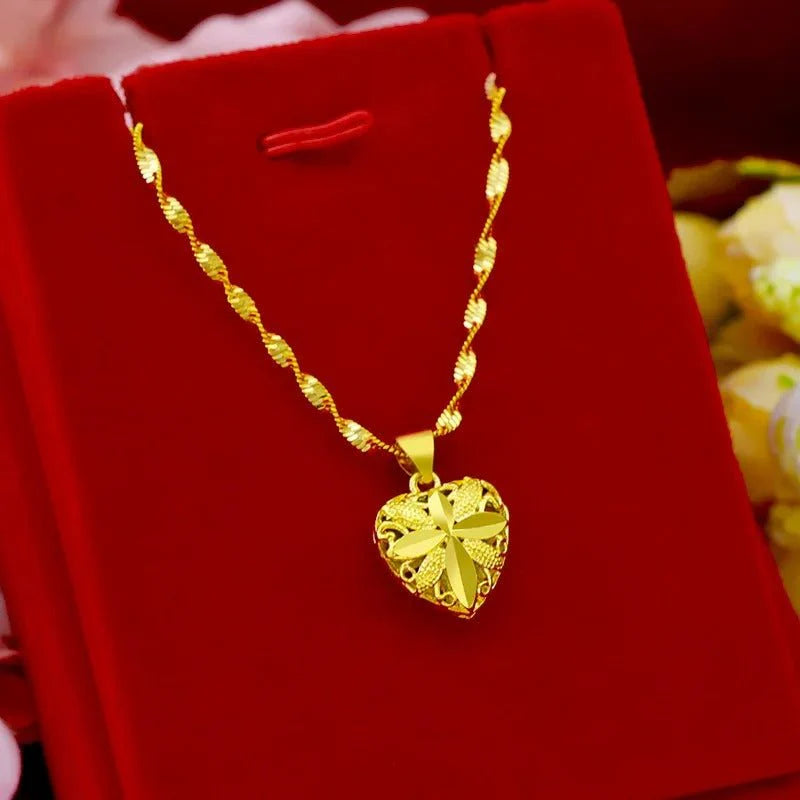 Elegant Heart Shaped Golden Pendant Necklace