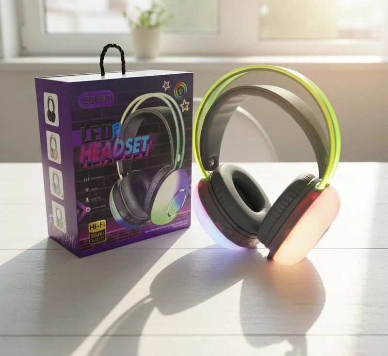 LED Wireless Bluetooth Headset – Hi-Fi Stereo Sound, RGB Lighting, Built-in Mic for Gaming & Music