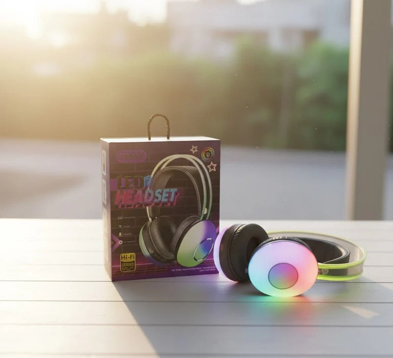 LED Wireless Bluetooth Headset – Hi-Fi Stereo Sound, RGB Lighting, Built-in Mic for Gaming & Music