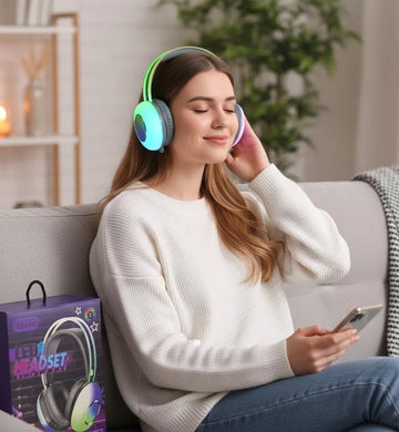 LED Wireless Bluetooth Headset – Hi-Fi Stereo Sound, RGB Lighting, Built-in Mic for Gaming & Music