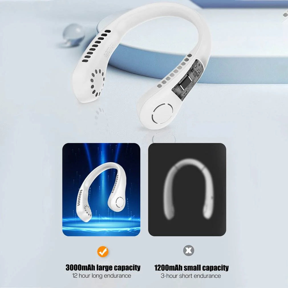 USB Rechargeable Neck Fan, Portable Bladeless Cooling Fan for Travel & Sports Activities